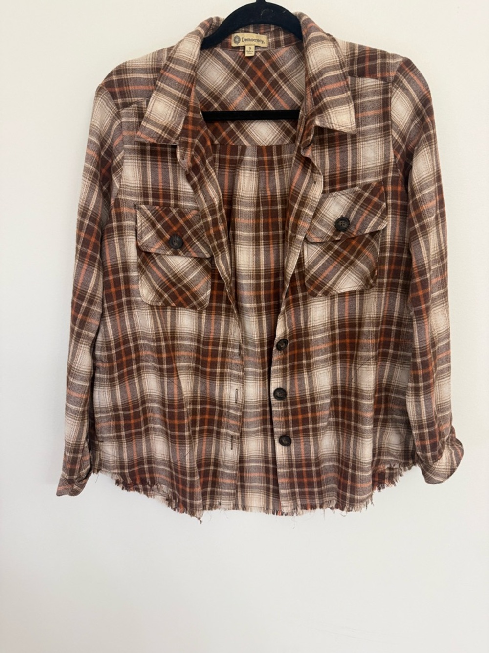 Democracy Brown Plaid Button-Up Shirt Jacket Women’s Size Small